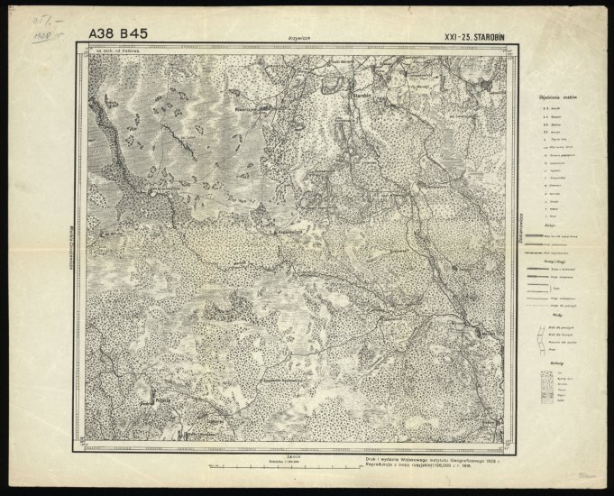 Mapa taktyczna Polski 1_100 000 - przedruki map zaborczych w cięciu rosyjskim - A38_B45_XXI-23_STAROBIN_1923.jpg