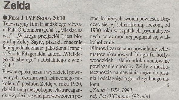 Recenzje i opisy ... - Zelda 1993, reż. Pat OConnor Natasha Richardson, ...r, Catherine Colvey, Spalding Gray. GT 5 IV 1997.jpg