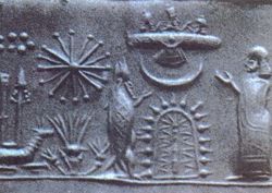 Anunnaki - Reptilianie i kilka innych - Sumeryjska pieczęć cylindryczna przedstawiająca Anunaki1.jpg