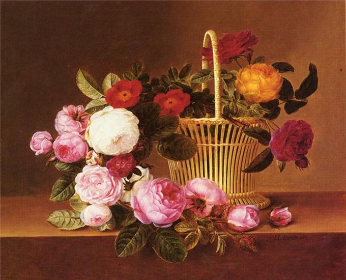 K w i a t y  w malarstwie światowym - A Basket Of Roses On A Ledge.jpg