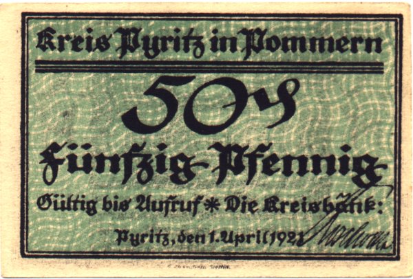 Banknoty - Pyrzyce powiat 1921-b Pfennig 50 awers.jpg